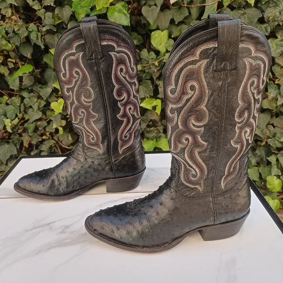 Nocona Full Quill Ostrich Western Boots Size 9.5 D Black/Red - Picture 5 of 12